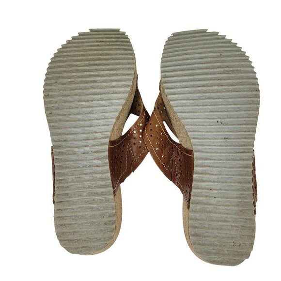 Josef Seibel Sandals Angie Wedge Thong Brown Perforated Leather Size 6 - Picture 5 of 9